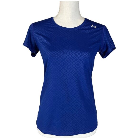 Under Armour Tshirt Womens Small Blue Workout Exercise Fitted Heat Gear - Picture 1 of 5